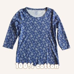 L.L.BEAN blue floral shirt 3/4 sleeve item ID 505547 100% cotton XS petite